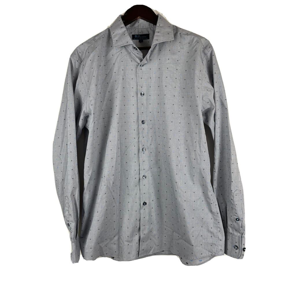 BLU by Polifroni Men's LongSleeve Button Down Dress Shirt blue Geometric Pattern